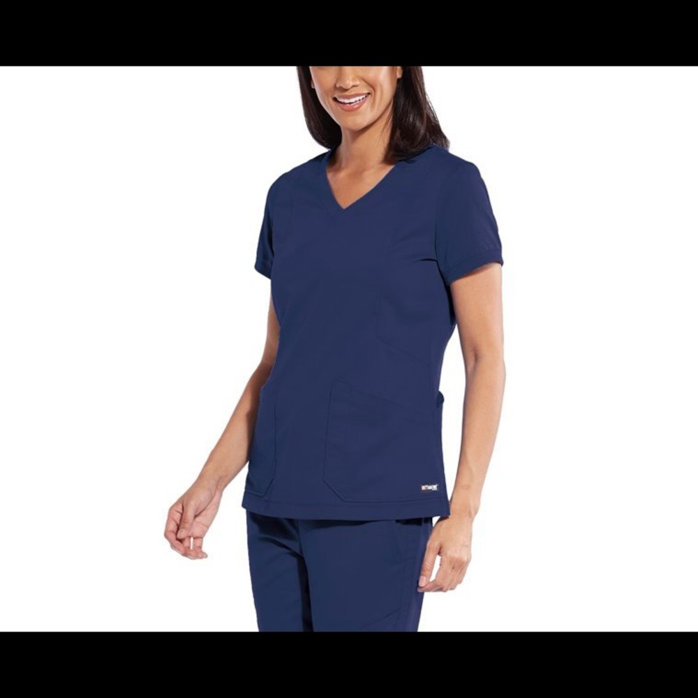 Barco Grey's Anatomy GRT049, 4-Pocket V-Neck Love Zipper Scrub Top, Indigo